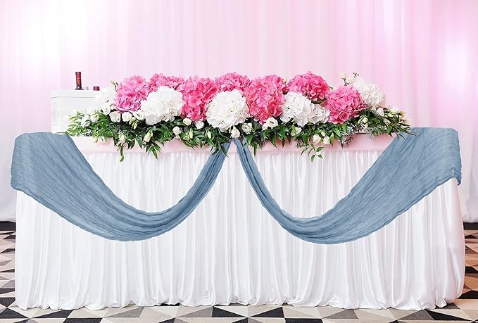 24 Pack Cheesecloth Table Runner 20 x 120 inch Cheese Cloth Table Runner Bulk,Romantic Boho Sheer Gauze Fabric Table Runners for Wedding Reception,Party,Bridal Shower Table Decor(Dusty Blue)