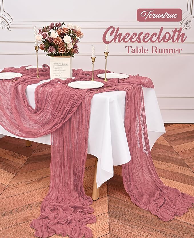 6 Pack Dusty Rose Table Runner 10FT Long Cheesecloth Table Runner Cheese Cloth Gauze for Wedding Party Birthday Decoration-Dusty Rose