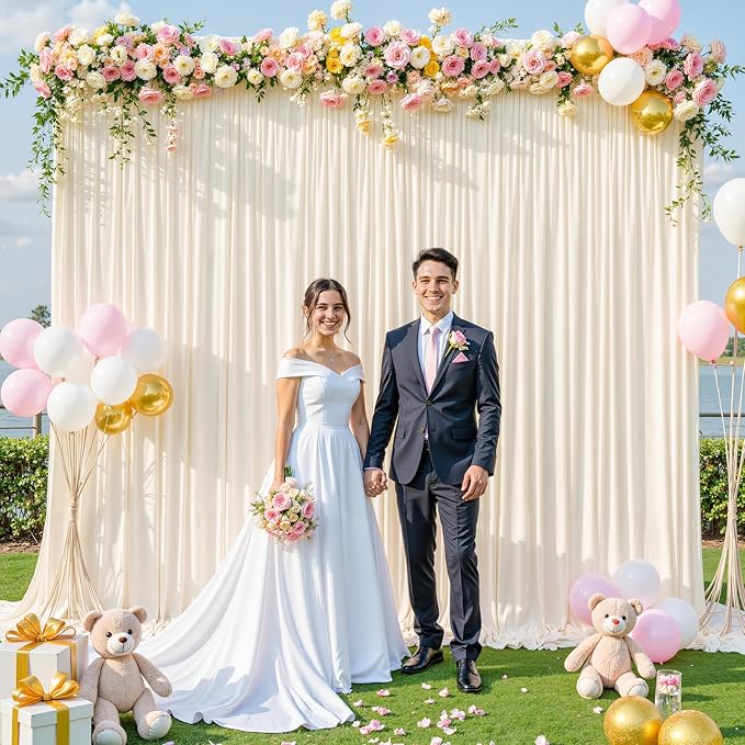 10 Panels Champagne Backdrop Curtain for Parties Wedding Baby Shower Wrinkle Free Photo Curtains Backdrop Drapes Fabric Decoration for Bridal Shower 50ft(W) x 10ft(H)