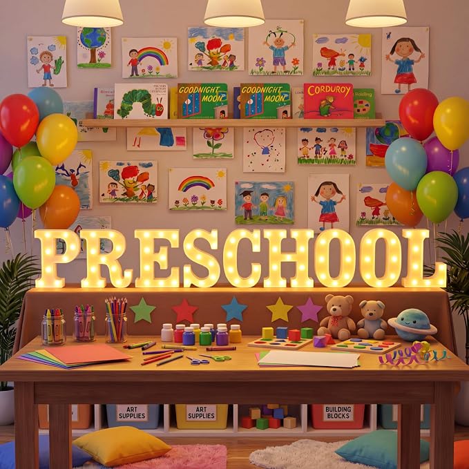 Honoson 9 Pcs Preschool Decorations LED Lights Sign Neon Lights Preschool Table Decoration for Back to School Kindergarten Party Supplies 2026