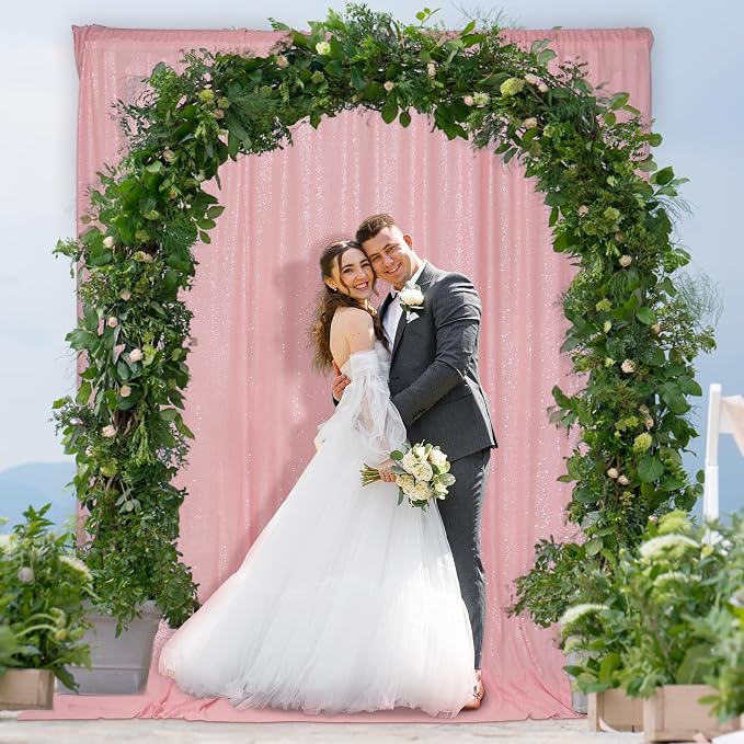 PartyDelight Pink Sequin Backdrop 6x8ft 4 Inch Rod Pocket | Dense 3mm sequins on mesh backing with 4 inch rod pocket for full body photos ceremony arches party walls and stage displays