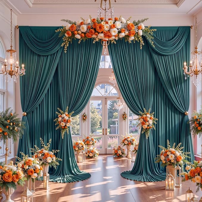 20x15ft Hunter Green Backdrop Curtains for Parties Wrinkle Free Fabric Backdrop Curtain Birthday Photo Drapes Backdrop for Wedding Baby Shower Bridal Shower Photography Back Drop 4 Panels 5x15FT