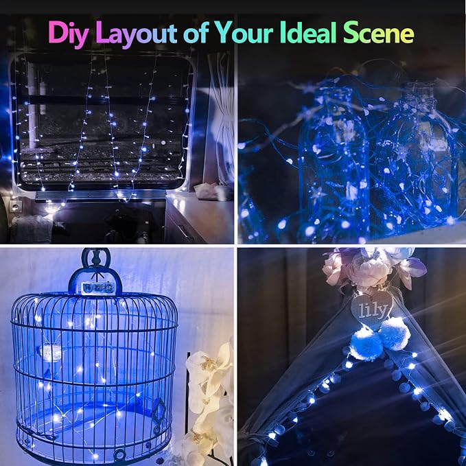 4 Pack 60 LED Fairy Lights Battery Operated with Timer, 20FT Waterproof String Lights Indoor Outdoor, Cuttable Battery Light for Home Bedroom Wedding DIY Centerpiece Christmas Decorations (Blue)