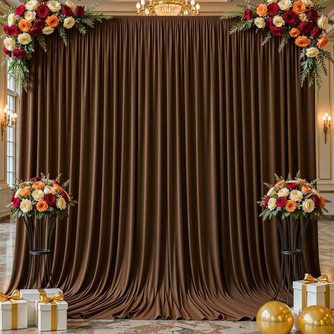 10ftx12ft Wrinkle Free Brown Backdrop Curtain, 2 Panels 12FT Long Wedding Photo Backdrop Drapes, Silky Polyester Back Drop Cloth for Birthday Photography Background Party Backdrop Draping