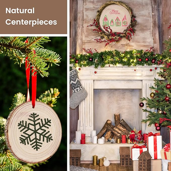 Maputune 8 Pcs 11-12 in Large Unfinished Wood Slices for Centerpieces, Natural Rustic Wooden Plate for DIY Craft, Round Wood Chips for Signage Painting Wedding Party Christmas Decor