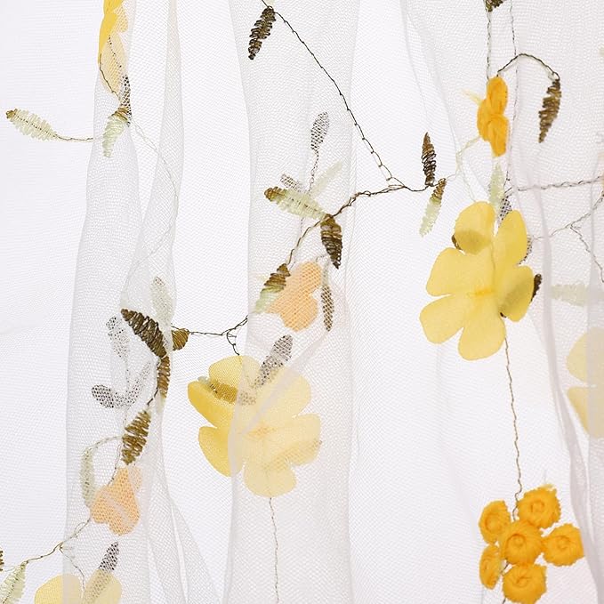 MECCANIXITY 1 Yard Tulle Fabric 35"x51" 3D Flower Embroidery Mesh Lace Fabric for DIY Handmade Clothing Wedding Dress Skirt Home Curtain Decoration, Yellow White
