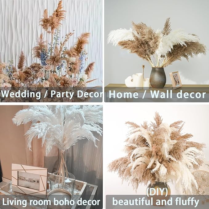 30 Stems 28 inch Boho Decor Tall - Dried Pampas Grass, Brown & White Pampas Grass Fluffy Large, Dry Flowers, Tall Pampas Bulk for Room Decor, Home Decor Floor,Wedding Decor