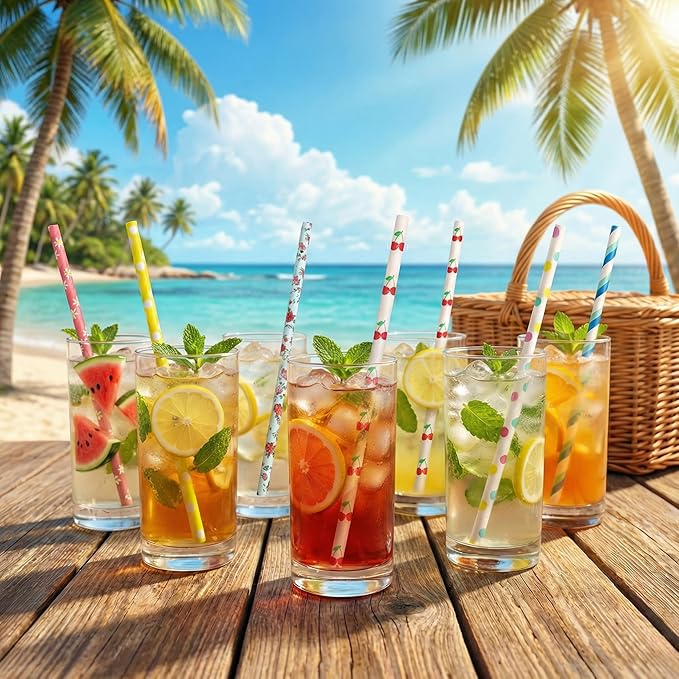 HAKACC 180PCS Paper Straws for Drinking, 9 Different Patterns Party Straws Disposable Drinking Straws for Birthday Wedding Holiday DIY Decorations