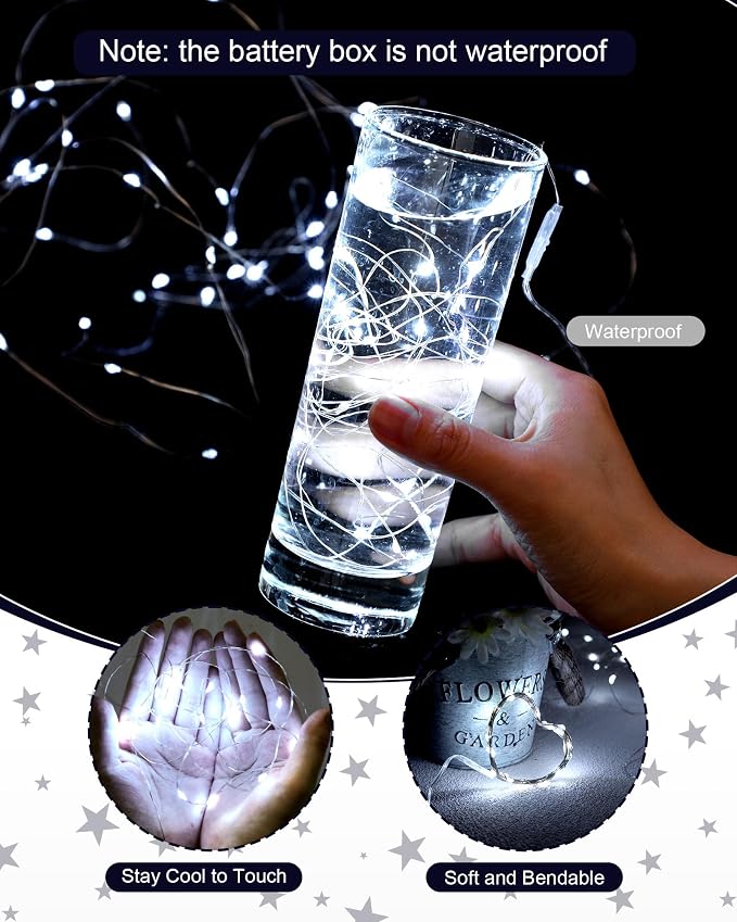 Riakrum 25 Pcs 10 ft 30 LEDs Fairy Lights Battery Operated Bulk, White Wedding Waterproof Tiny Small Twinkle LED String Lights for Jar Starry for DIY Birthday Party Favor for Vase Centerpieces