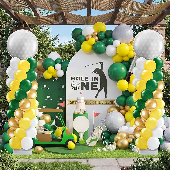 Kasyat 2 Set Golf Balloon Column Stand Kit with Adjustable Tower Stand Green and Yellow Golf Arch Party Supplies for Clubs Decorations Sports Birthday Party Supplies