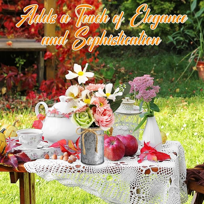 Rustic Vase for Table Centerpieces 4.33 Inch Small Petite Flower Vase with Twine Bow Vintage Farmhouse Decor for Wedding Reception Dining, Home Galvanized Metal Buckets(Iron Color,12 Pcs)