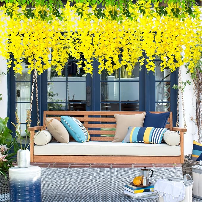 AITISOR 24 Pack Artificial Fake Wisteria Vine Ratta (3.75 Feet) Hanging Garland Silk Flowers String Home Party Wedding Decor (Yellow)