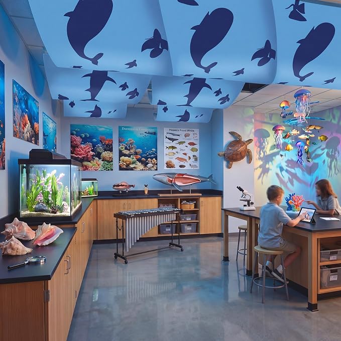 VioraWhite 6 Pcs Under the Ocean Ceiling Decorations Shark Themed Birthday Party Decorations 24 Inch x 12 ft Whale Shark Banners Marine Sea Animal Ceiling Covers for Baby Shower Daycare Classroom