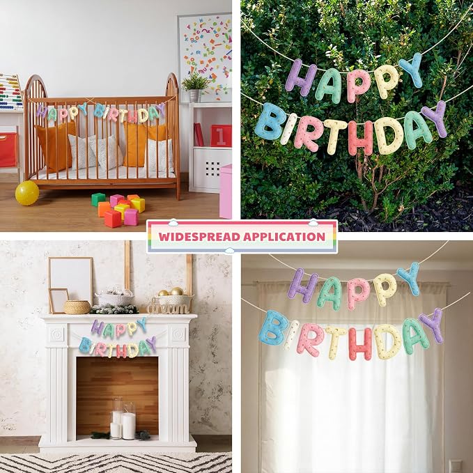Mindsoft Felt Happy Birthday Garland Rainbow Banner Reusable Happy Birthday Sign Party Supply for Party Decor (Macaron Color,Candle)
