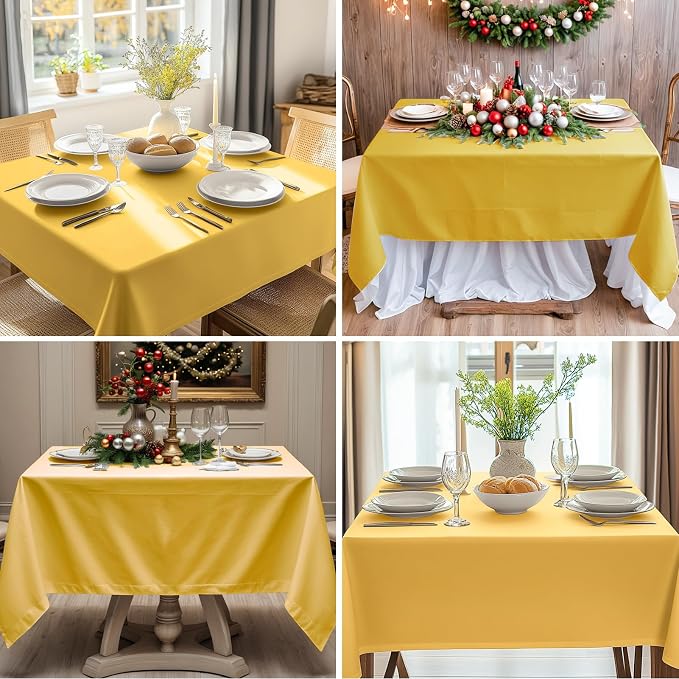 Square Tablecloth 52 x 52 Inch Yellow Tablecloths Stain-Wrinkle Resistant Washable Polyester Table Cloths for Holiday, Buffet Parties, and Weddinge 6pack