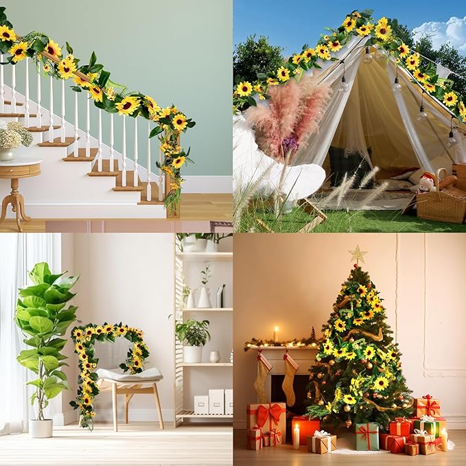 Naidiler Vibrant Full Sunflower Garland for Decoration, 6.2Ft Pretty Sunflower Vine for Wedding Baby Shower Boho Birthday Party Table Room Backdrop Décor