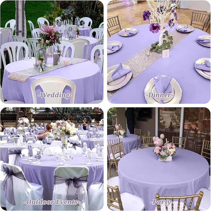 Showgeous 12 Pack Lavender Round Tablecloth 120 Inch Polyester Table Cloth for Tables - Washable Decorative Fabric Covers for Wedding, Party, Banquet