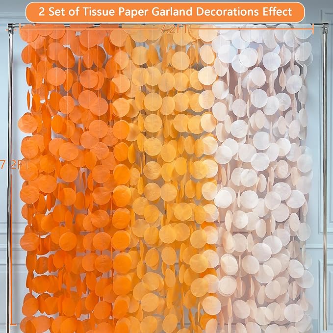 192 Ft Orange Party Decorations Ombre Orange Big Circle Dots Backdrop Streamer Tissue Paper Polka Dots Hanging Garland for Birthday Engagement Wedding Fall Autumn Harvest Thanksgiving Party Supplies