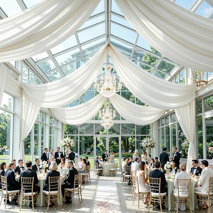 20x40ft Ivory Ceiling Drapes, 4 Panels 40ft Height Wrinkle-Free Tent Draping Curtains for Wedding Party Tent Canopy Arch Backdrop Decorations