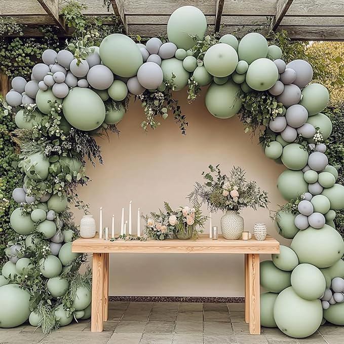 108Pcs Dusty Green Double Stuffed Balloons Different Size, 18/12/10/5 inch Light Olive Mist Green Balloons Garland Arch kit for Baby Shower Neutral Birthday Bridal Party Decoration