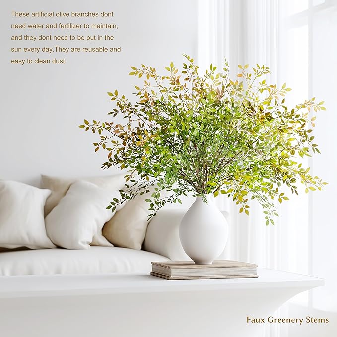 Fake Plants Eucalyptus Stems,Plastics Ficus Stems for Vase Artificial Plants,Greenery Stems for Vase Faux Plants Indoor,43.3" Faux Greenery Indoor Vase Fillers for Home Decor(6pcs Orange)