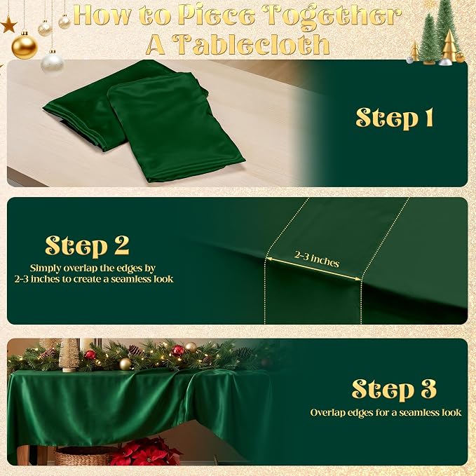 4 Pack Dark Green Satin Tablecloth 58 x 102 Inches, Rectangular Satin Table Cloths for Wedding Reception, Birthday Party, Graduation & Holiday Banquet Tables