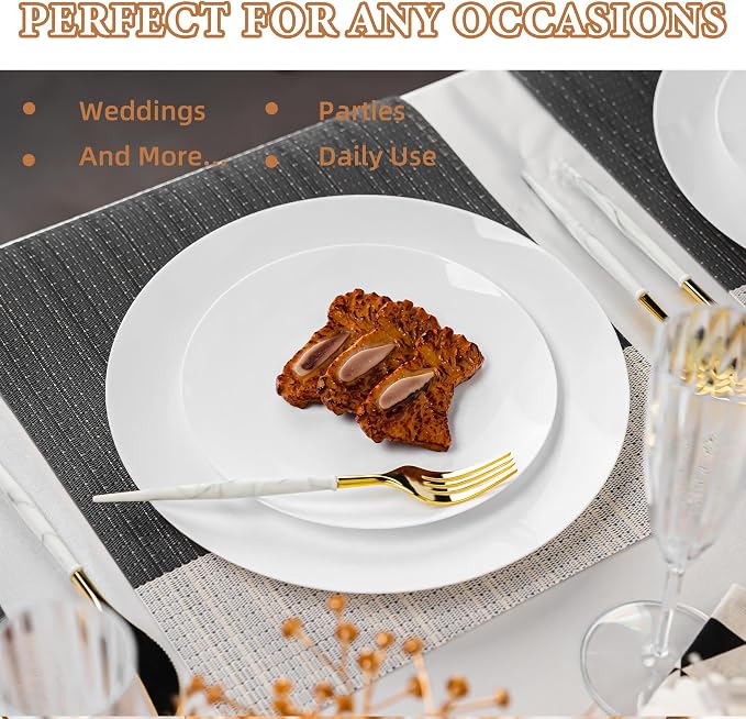 Lullaby 100PCS White Plastic Plates, Disposable White Plastic Plate, 50PCS Dessert Plates 7" and 50PCS Dinner Plates 10", Perfect for Party Wedding and Daily Use