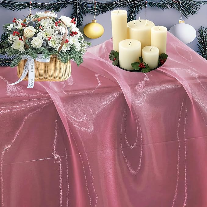 MDS Pack of 75 Yard Sheer Organza Fabric for Wedding Party Home Event Banquet Decorations, Backdrop Curtain Craft Dress Sewing Fashion DIY Crystal Organza Tulle Fabric Bolt 44” Wide - Dusty Pink