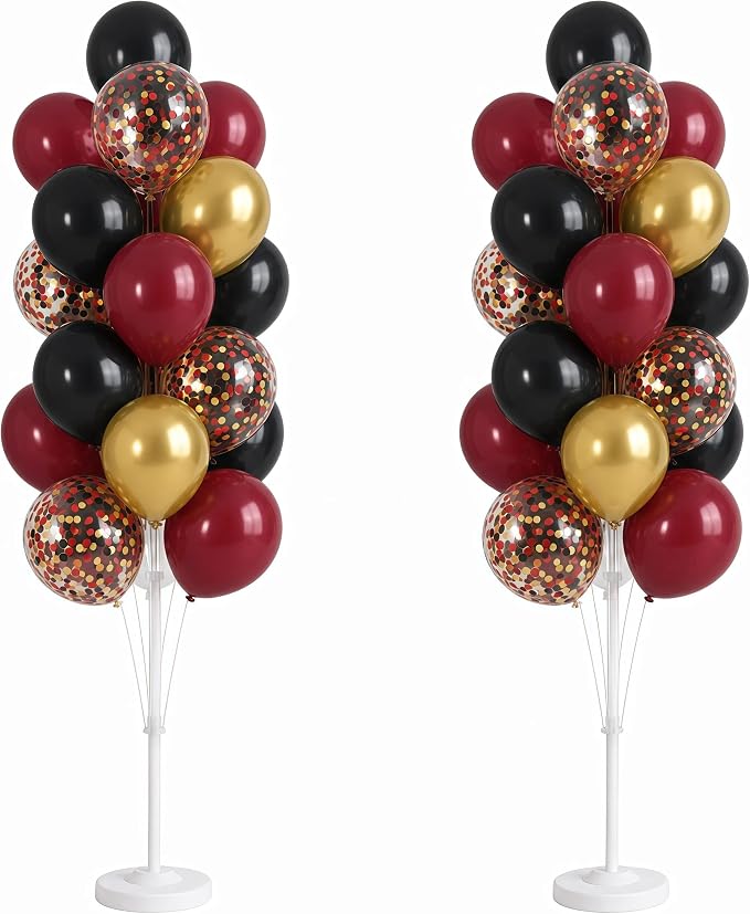 Hiins Balloon Column Kit Set of 2 With Balloons Included - with Base,Pole,Balloon Tower Backdrop Decoration for Wedding, Baby Shower,Birthday Party,Bachelorette Parties (3xBurgundy Red Black)