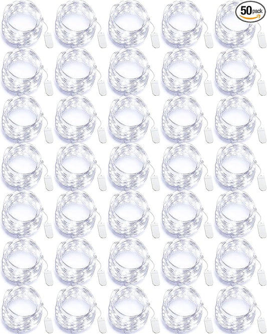 Riakrum 50 Pack 10 ft 30 LED Fairy Lights Battery Operated, Christmas Tiny String Lights Bulk Starry Light Waterproof for Mason Jars Wedding Party Christmas Centerpiece Table Decor, White