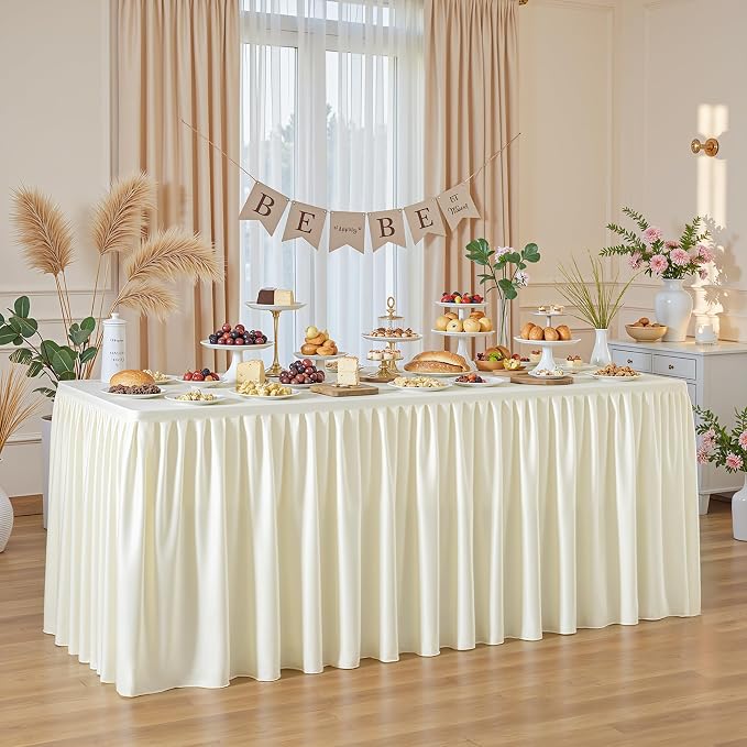 Wish Care 6 Pack Cream Rectangle Table Clothes for 6 Foot Tables, Polyester Fitted Tablecloths 6ft Stretch Table Cover for Wedding, Birthday, Parties, Trade Show, Craft Show