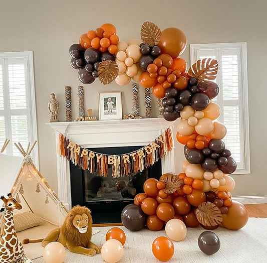 Fall safari theme Neutral Balloon Garland Arch Kit Dark Brown Burnt orange sand White boho Balloons for Autumn Season Safari Theme Baby Shower wild one 1st Birthday Party Decorations