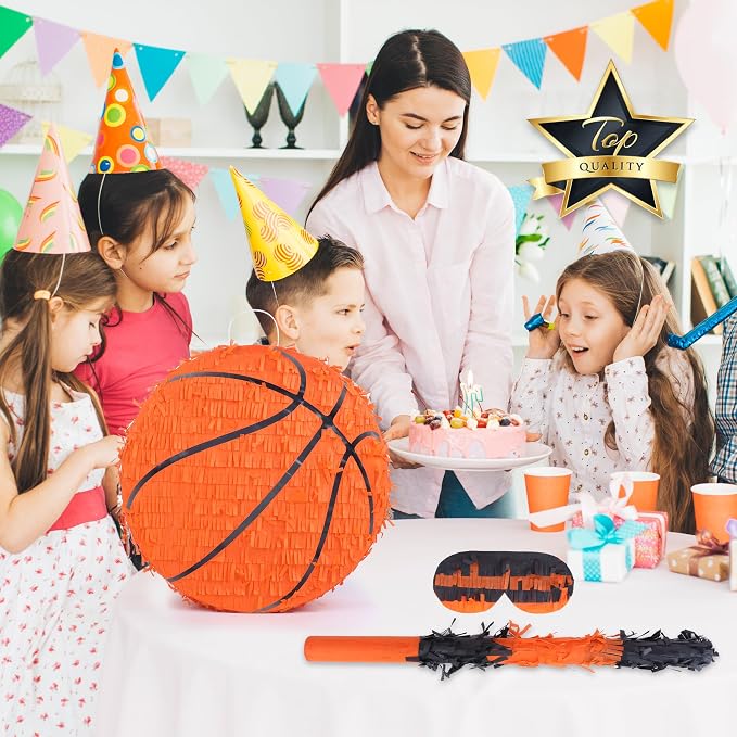 Basketball Pinata Bundle with a Blindfold and Bat(13 x 13 x 4 Inches),Soccer Ball Pinata for Birthday Party Boys, Perfect for Birthday Party, Sport Theme Party, Decoration