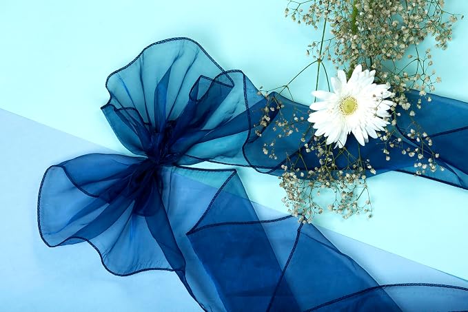 MDS® Pack of 25 Organza Chair Sashes for Wedding Decoration, Reusable Sheer Chair Bows for Banquet Chair Cover, Reception, Bridal Shower, Baby Shower, Birthday Party & Special Events - Navy Blue