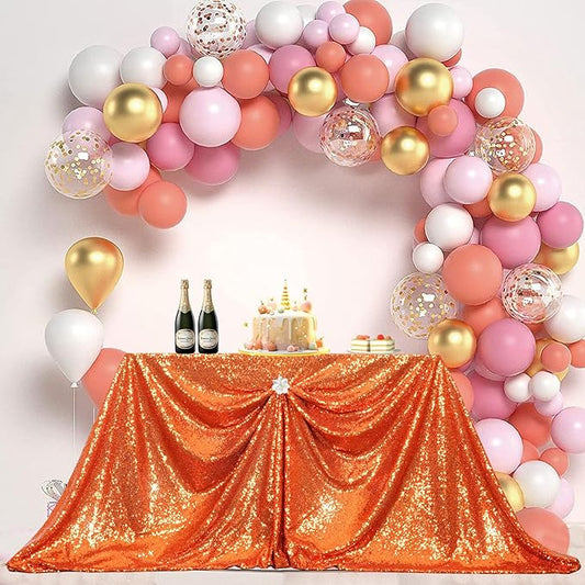 PartyDelight Orange Sequin Tablecloth Square Sparkly Table Cloth Overlay 90"x 90"