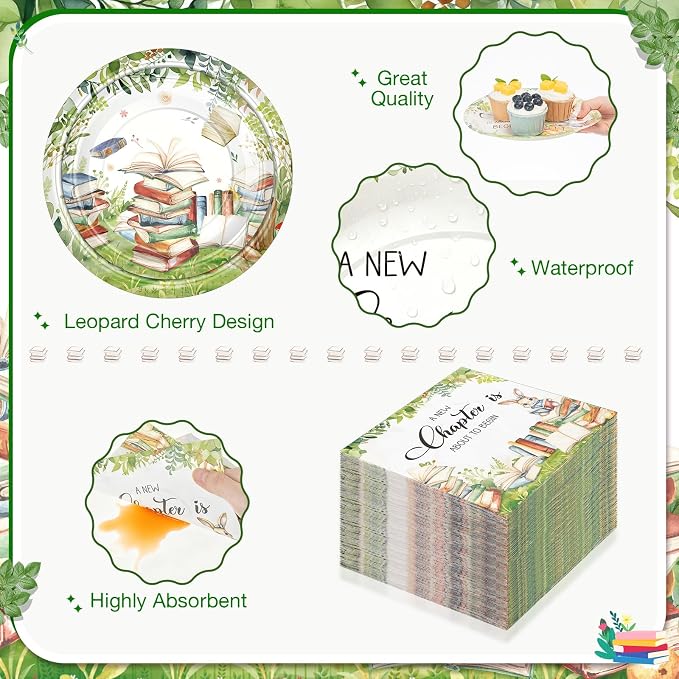 Ziliny 350 Pcs Story Book Themed Baby Shower Tableware Set, a New Chapter Is About to Begin Disposable Paper Plates Napkins Cups Woodland Animal Tableware for Gender Reveal Newborn Party Serves 50
