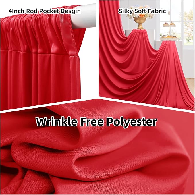 Outpain 20ftx20ft Red Backdrop Ceiling Drapes,4Panels 20ft Height Wrinkle Free Tent Draping Curtains, Fabric Drapery Ceiling Drapes for Wedding Ceremony Birthday Theme Parties with Rod Pocket