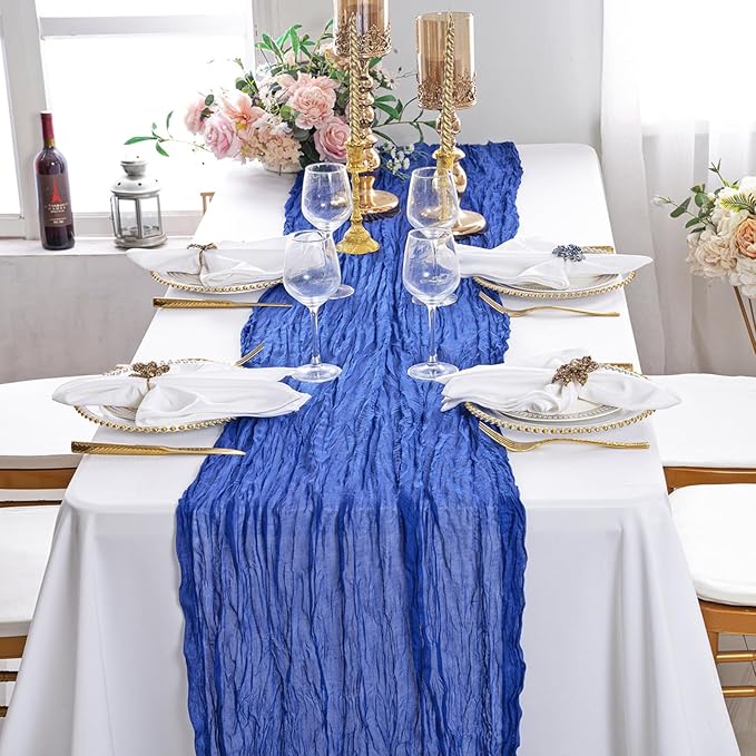 10 Pack Royal Blue Cheesecloth Table Runner 17x108 Inch Semi Sheer Boho Rustic Gauze Cheese Cloth Table Runners for Wedding Party Birthday Baby Shower Home Décor