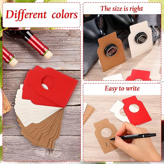 300 Pcs Wine Bottle Tags for Cellar Collection Reusable Wine Cellar Labels Hanging Double Sided Storage Racks Custom for Name, Year, Notes, Red White Brown, 2.25 x 3.5 Inch