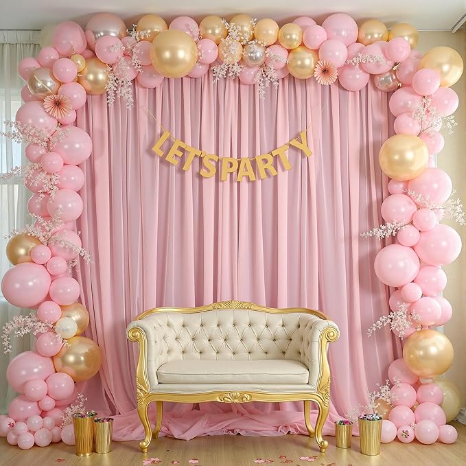 20ft x 10ft Peach Pink Backdrop Curtains, Wrinkle-Free Sheer Chiffon Fabric Photo Backdrop Drapes for Wedding Arch Party Ceremony Stage Photography Decorations