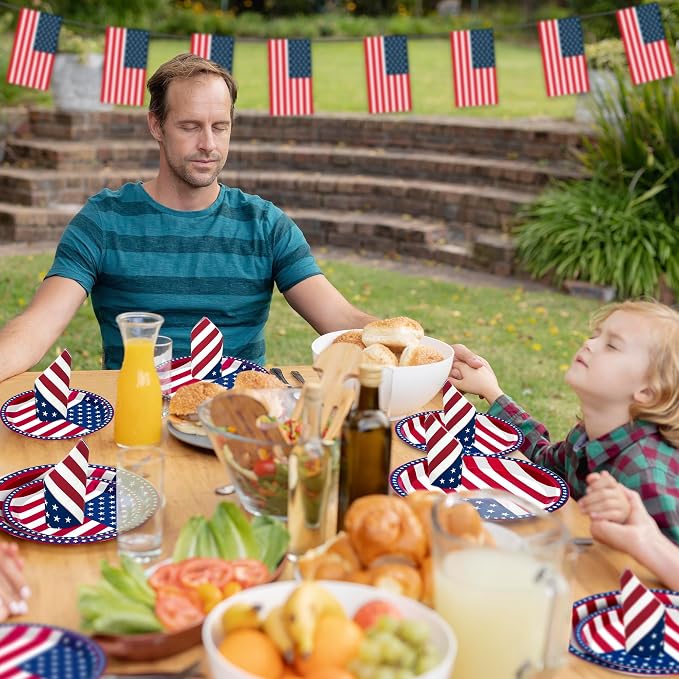 QZYL 150 Pcs 4th of July Party Supplies, Serve 50 Patriotic American Flag Party Tableware Set Paper Plates and Napkins, Fourth of July Decorations for Independence Day Patriotic BBQs Picnic Events