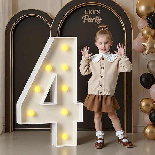 3FT Marquee Numbers, Light Up Numbers 4 for 4th 14th 40th Birthday Decorations, Big Numbers for Party Decorations, Large Light Up Numbers for Party Decor DIY Pre-Cut Foamboad Mosaic Numbers