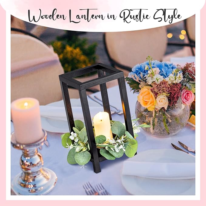Geelin 10 Pcs Wooden Wedding Lantern Centerpiece Candle Lantern Table Wooden Candle Holder Decorative for Wedding Party Table Valentine Decor(10.59 in,Black)