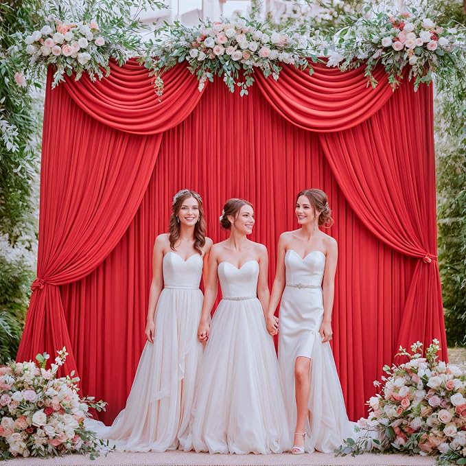 10ftx12ft Red Backdrop Curtains for Wedding-Wrinkle Free Backdrops Curtain Drapes Fabric Decorations Photo Back Drop Cloth for Baby Shower Photography 2Panels 12ft(H) x 5ft(W)