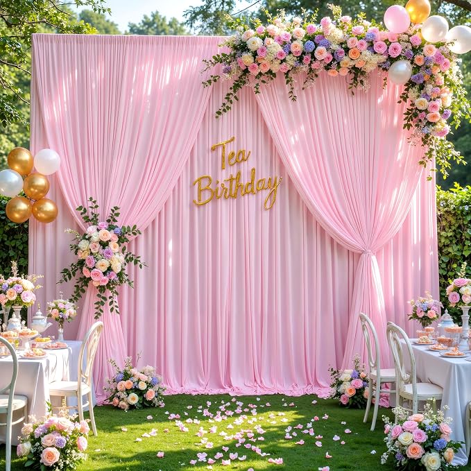 10x8ft Pink Backdrop Curtains for Parties Baby Shower Photo Wrinkle Free Pink Polyester Drapes Backdrop for Girls Birthday Party Gender Reveal Photoshoot Photography Background 2 Panels 5x8FT