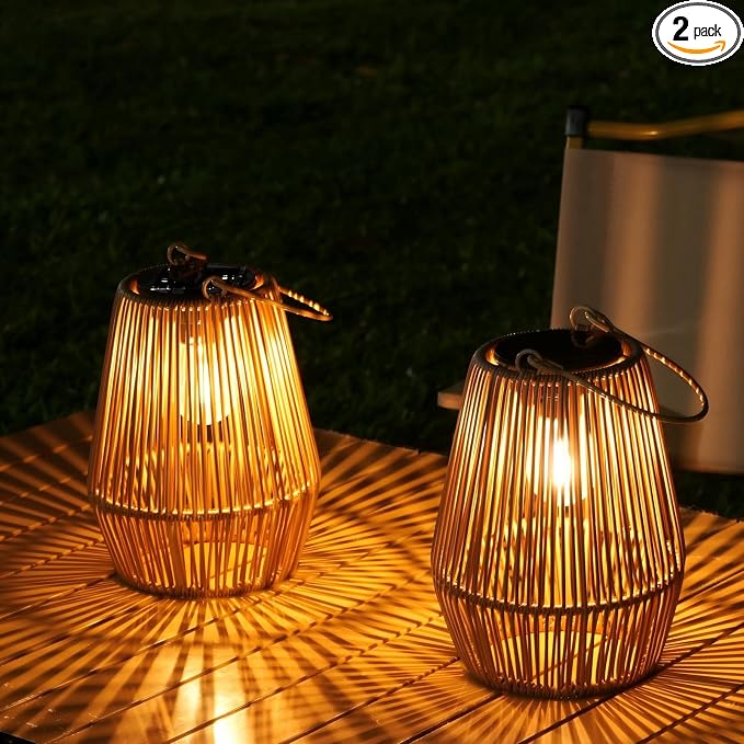 Solar Lanterns Outdoor Waterproof, KagoLing Solar Lanterns Outdoor Gifts for Women Mom Grandma Hanging Solar Lights Outdoor Handwoven Rattan Garden Decor for Outside, Patio, Yard, Porch, Lawn, 2 Pack