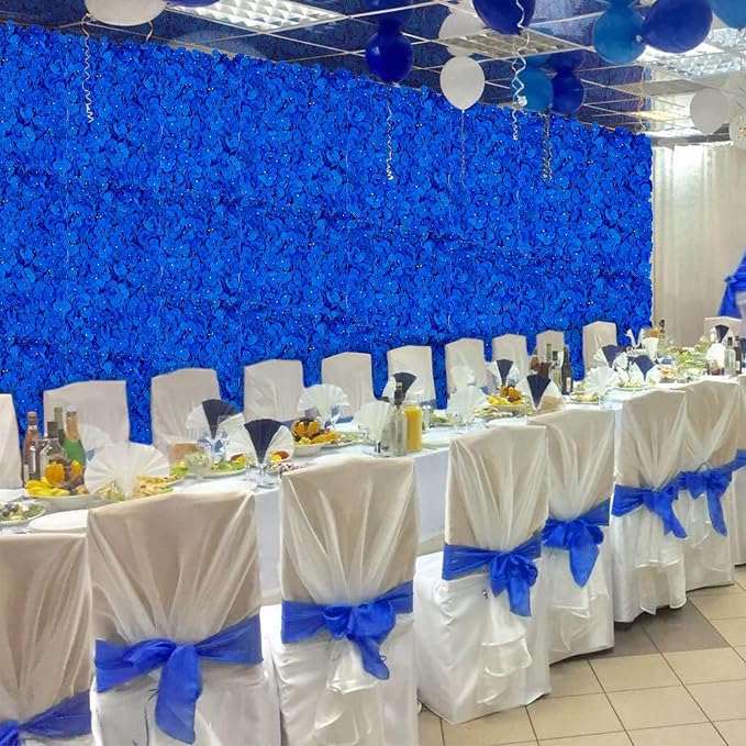 BLOSMON Flower Wall Panel Backdrop Decor Royal Blue Artificial Floral Backdrop for Wedding Party Baby Bridal Shower, 6 Pcs Hanging Fake Hydrangea Wall Decoration Silk Faux Hydrangea Flower Backdrop