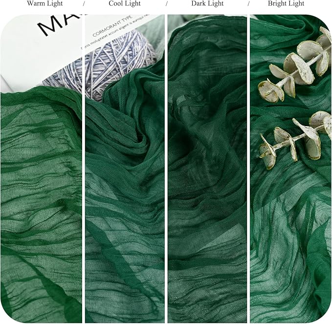 12 Pack Dark Green Cheesecloth Table Runner 10FT Boho Gauze Cheese Cloth Table Runner Rustic Sheer Fabric Table Runners for Wedding Bridal Shower Baby Shower Party(21.5×120 Inch)