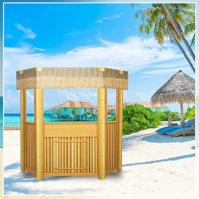 Threehoney 6.4ft 3D Luau Island Tiki Bar Cardboard Cutout Stand up Life Size Summer Hawaii Theme Party Decorations Backdrop Photo Prop Tiki Bar Stand up for Luau Beach Party Decoration Supply