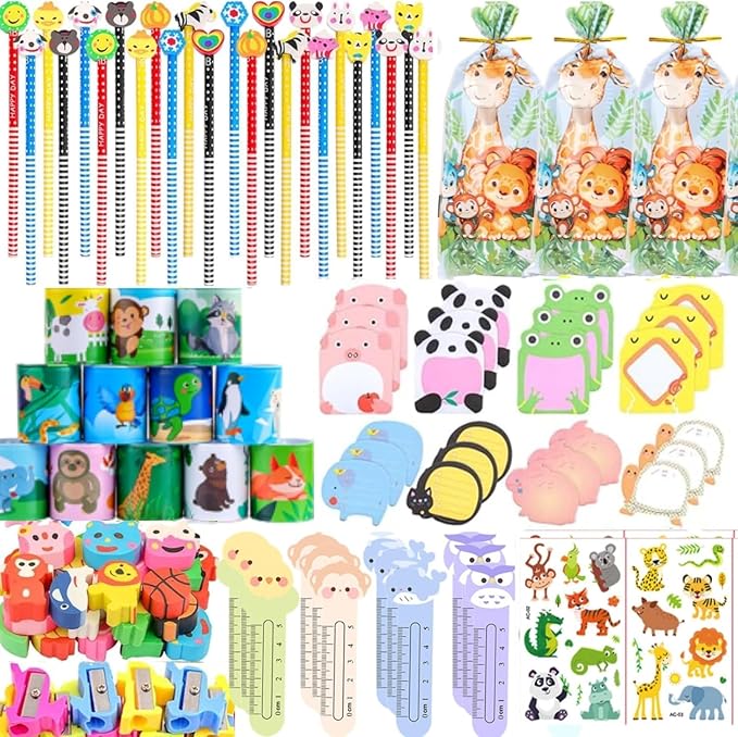 ANPHILE Return Gifts for Birthday Party, 24 Pack Stationery Birthday Goodie Bags with Pencils Erasers Stickers School Classroom Gifts for Students Classroom Gifts Rewards Prizes